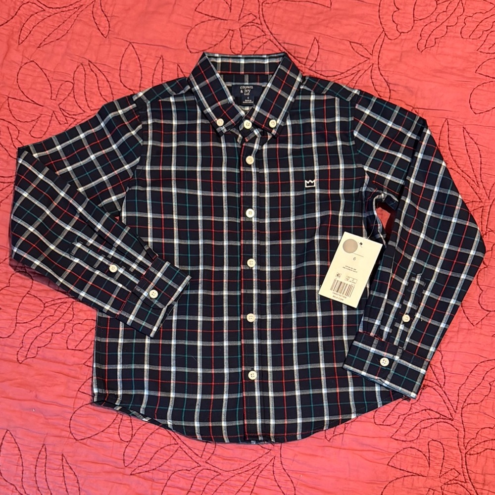 Crown & Ivy Kids Navy Plaid Shirt